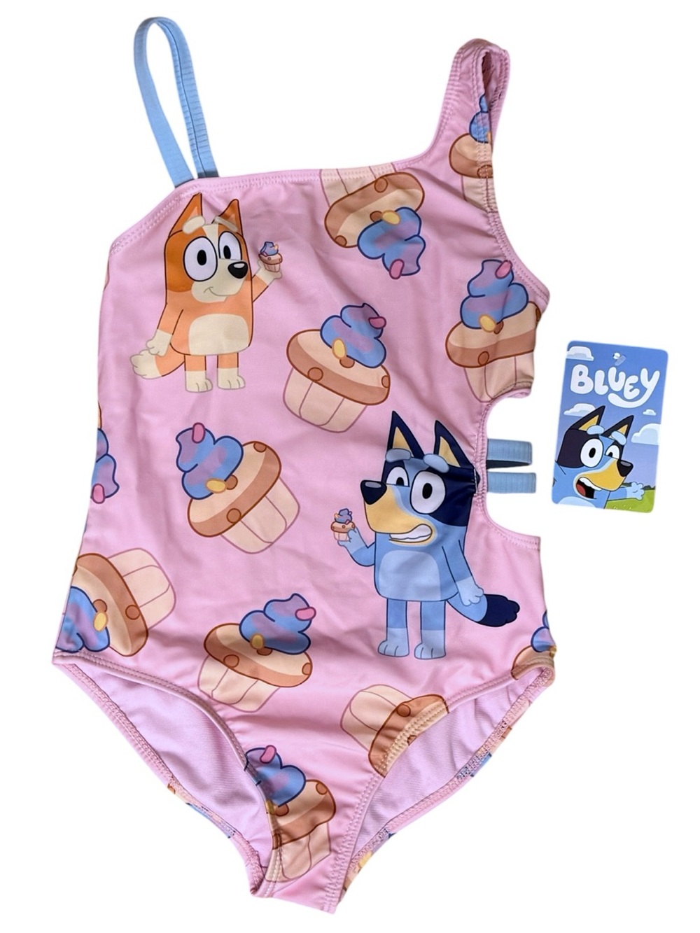 Bluey Girls Swimsuit Size 7/8 Pink Cupcake One Piece UPF 50+